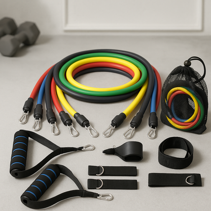 11-piece resistance band workout set with handles ankle straps and door anchor