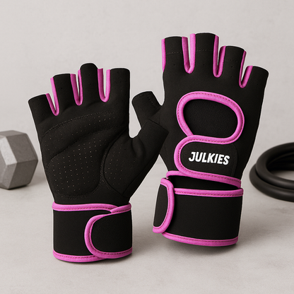 Black anti-slip half finger gym workout gloves for weightlifting