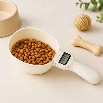 Smart pet food measuring scoop with LED display for dogs and cats