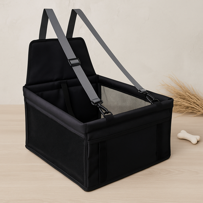 Black dog travel car seat carrier with safety tether for small dogs