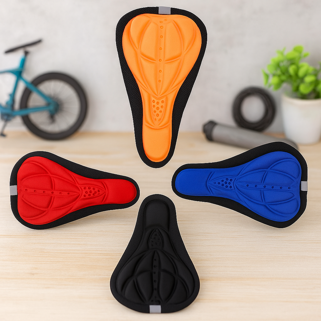 Black 3D gel bike seat cushion cover for cycling comfort
