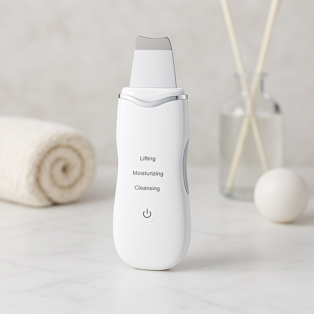 Ultrasonic deep facial cleanser and face scrubber device in silver