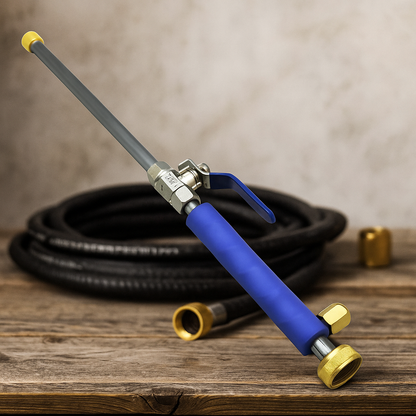 High-pressure aluminium garden hose and spray nozzle for car washing